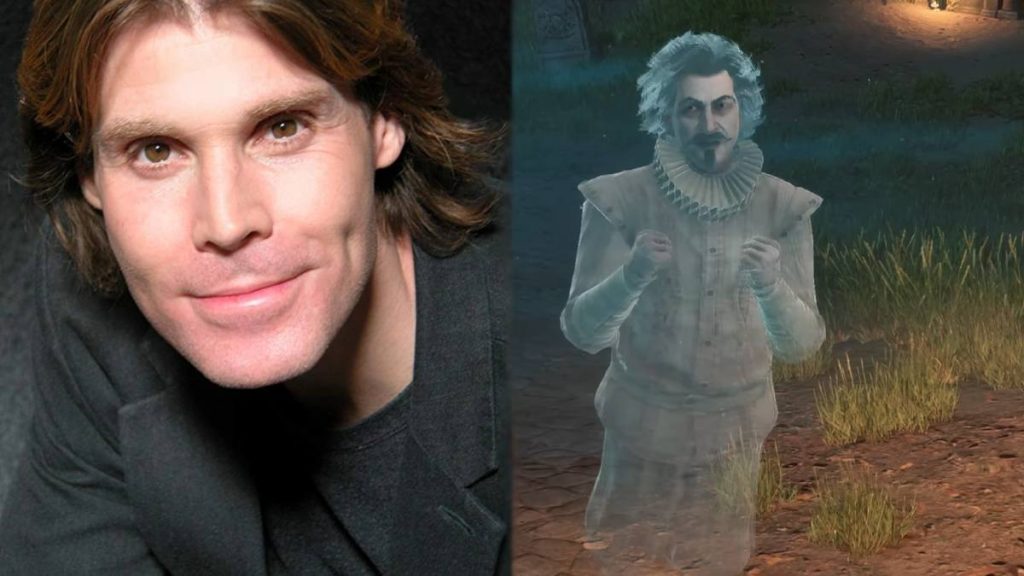 a picture of Jason Anthony next to a picture of Nearly Headless Nick from Hogwarts Legacy