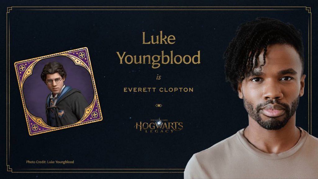 a picture of Luke Youngblood next to a picture of Everett Clopton from Hogwarts Legacy
