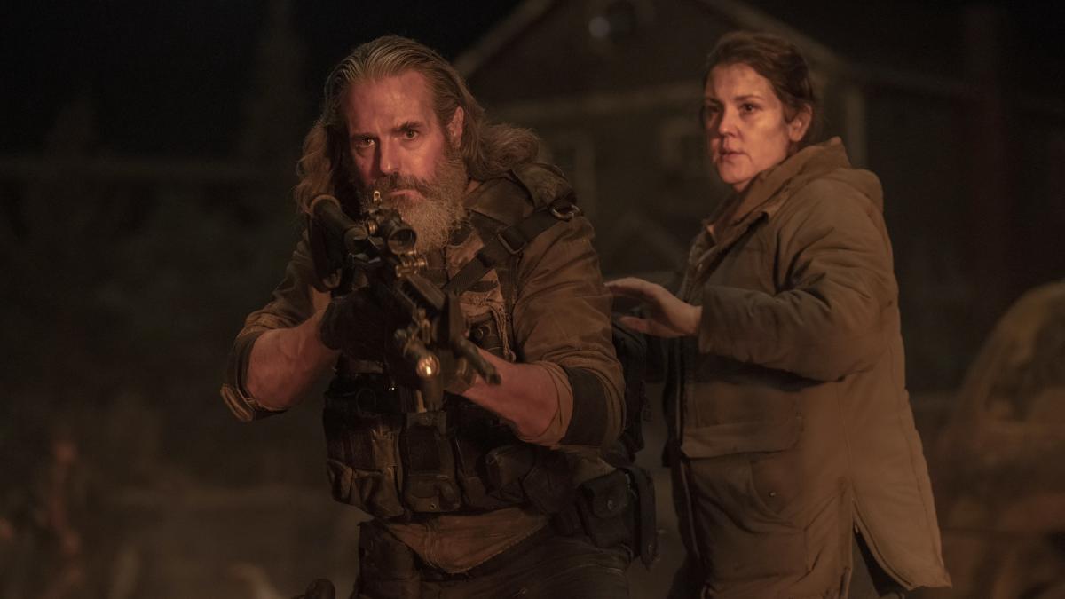 Perry and Kathleen in The Last of Us TV show fighting against Clickers