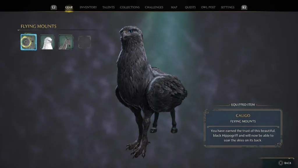 Black Hippogriff Mount Caligo Hogwarts Legacy