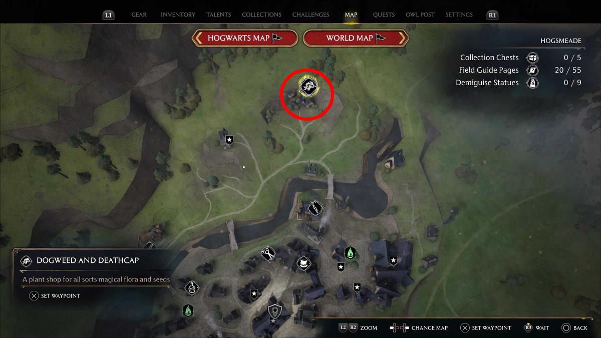the location of Dogweed and Deathcap in Hogsmeade in Hogwarts Legacy