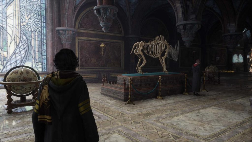the Rhino skeleton in the Dark Arts Tower in Hogwarts Legacy