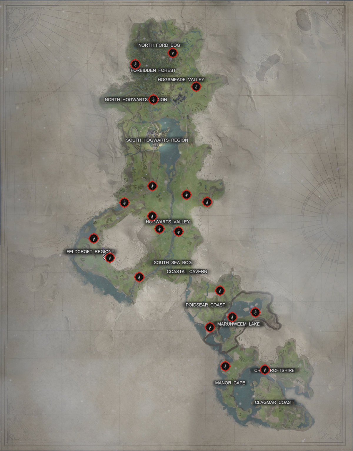Hogwarts Legacy Ancient Hotspots Map Locations
