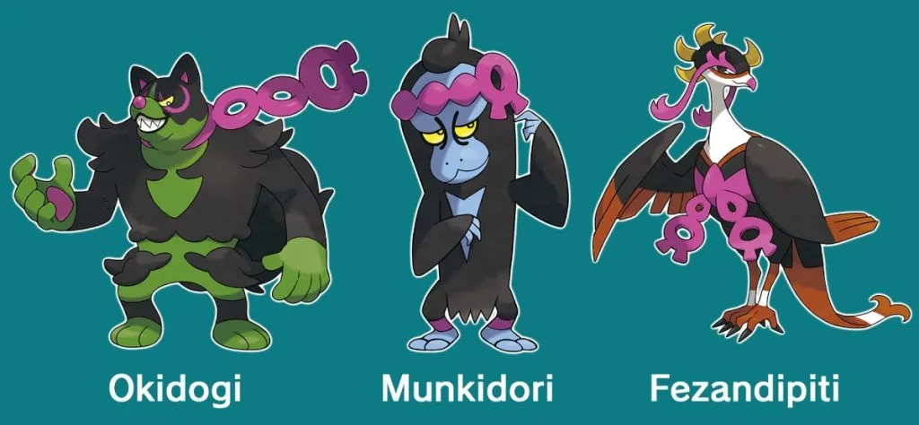 Okidogi, Munkidori, Fezandipiti Pokemon DLC