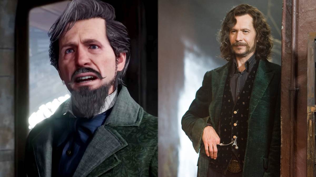 Phineas Nigellus Black from Hogwarts Legacy on the left and Sirius Black from Harry Potter on the right