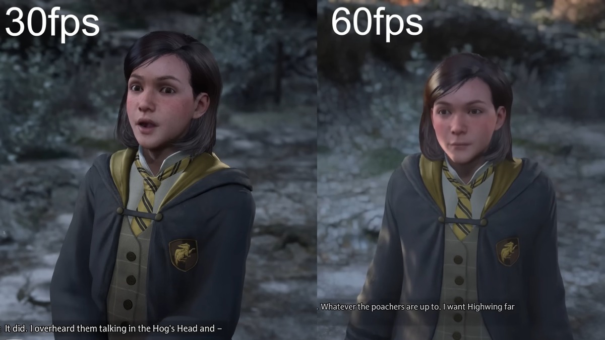 a side by side comparison of the graphics of Poppy Sweeting in Hogwarts Legacy