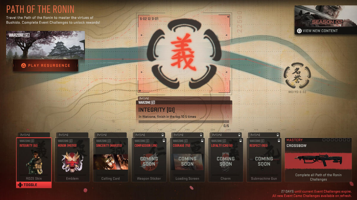 Warzone 2 Path of the Ronin Event Challenges