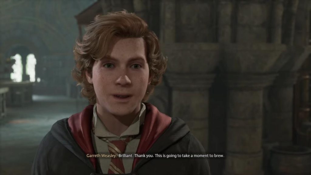 Gareth Weasley's positive reaction to getting the Fwooper Feather in Hogwarts Legacy