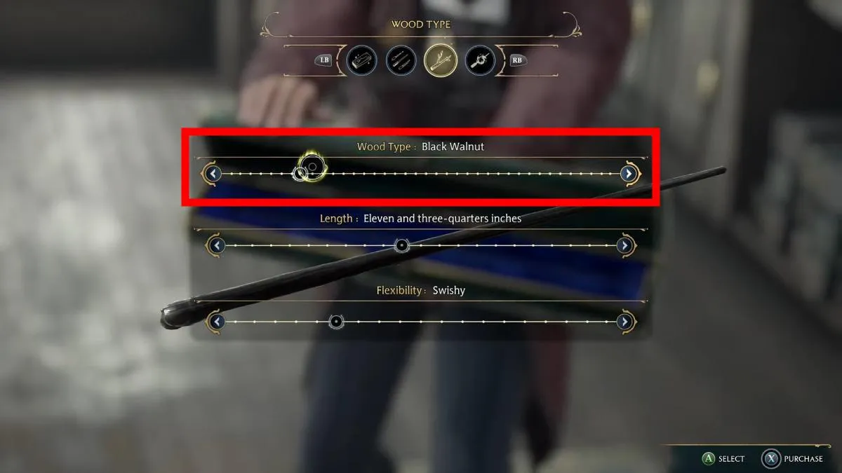 the Wand Type option in Hogwarts Legacy