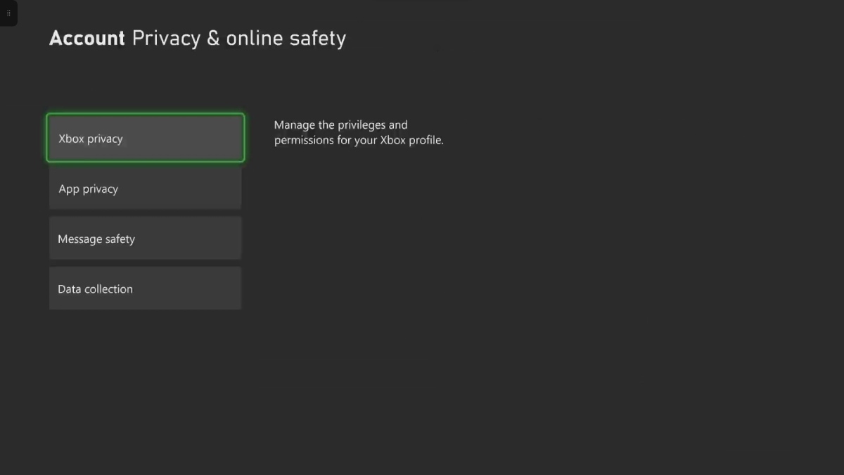 Xbox Privacy Menu