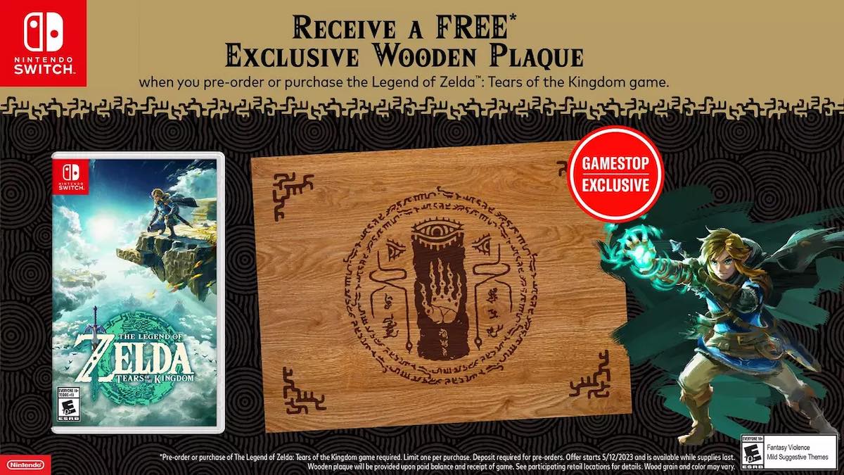 Zelda Tears of the Kingdom GameStop Wooden Plaque Pre-Order Bonus