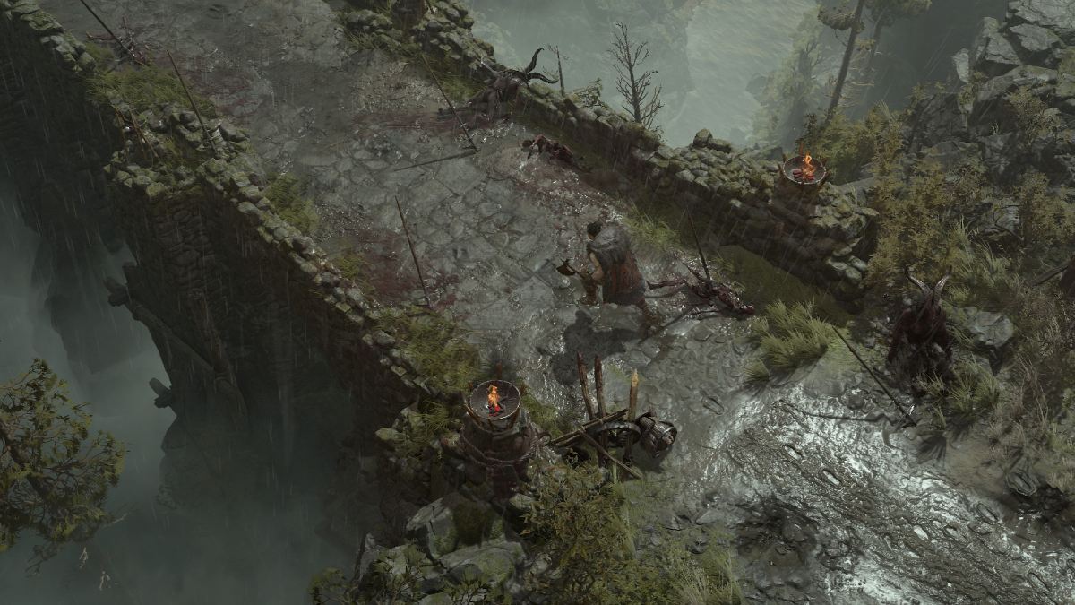 the player crossing a bridge in Sanctuary in Diablo 4 Beta