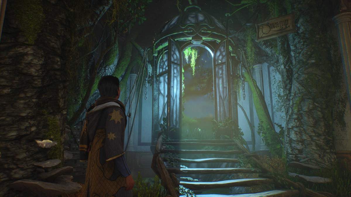 The outside of the Swamp Vivarium in Hogwarts Legacy