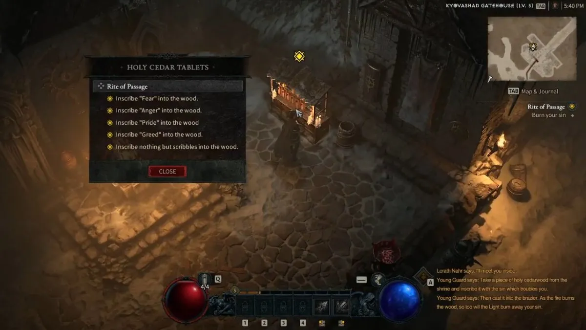 The options you get to inscribe into the Holy Cedar Tablet during the Rite of Passage mission in Diablo 4