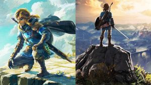 Link from Tears of the Kingdom on the left and Link from BOTW on the right