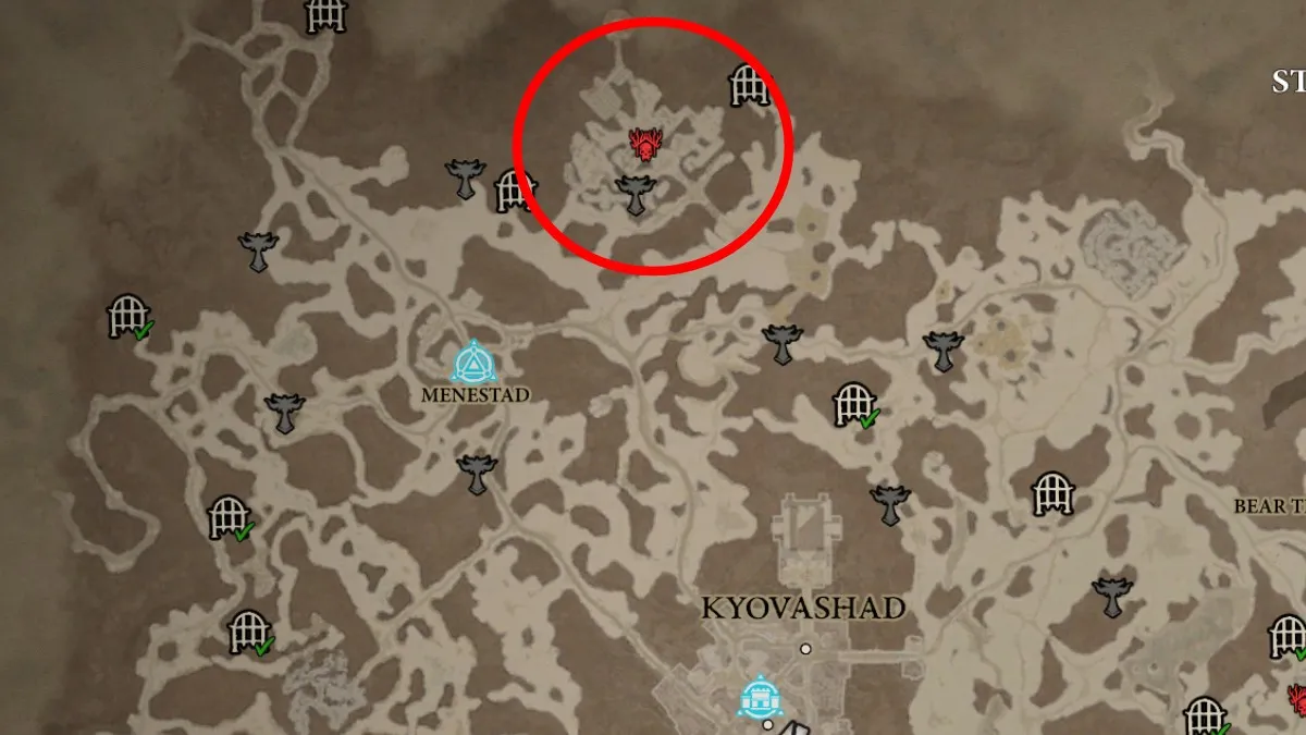 The Kor Dragan Stronghold on the Fractured Peaks Map in Diablo 4