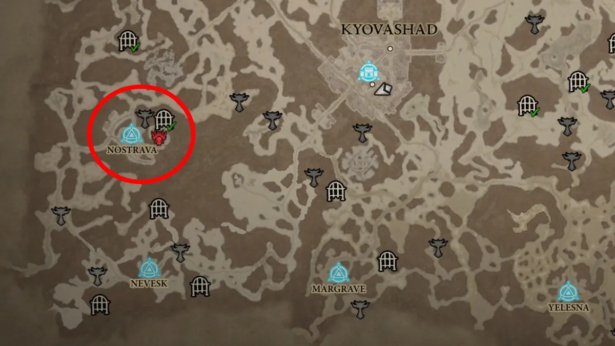 The Nostrava Stronghold on the Fractured Peaks Map in Diablo 4