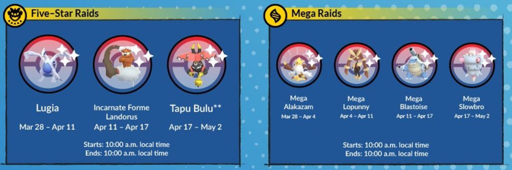 Pokemon GO April 2023 Mega and Legendary Raid Schedule