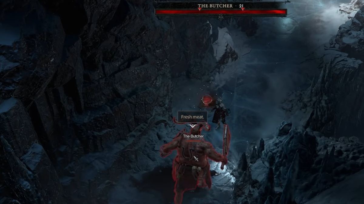 Fighting the Butcher in an Ice Dungeon in the Diablo 4 Beta