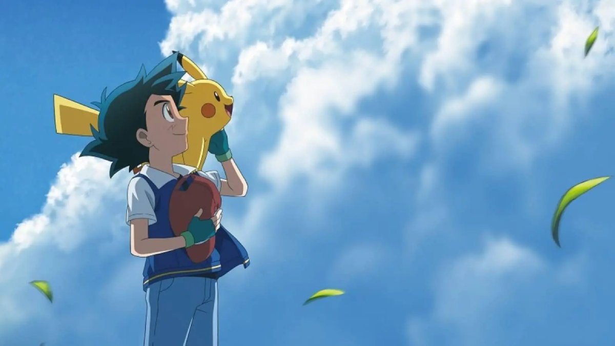 Ash and Pikachu looking up at the clouds in the Pokemon anime