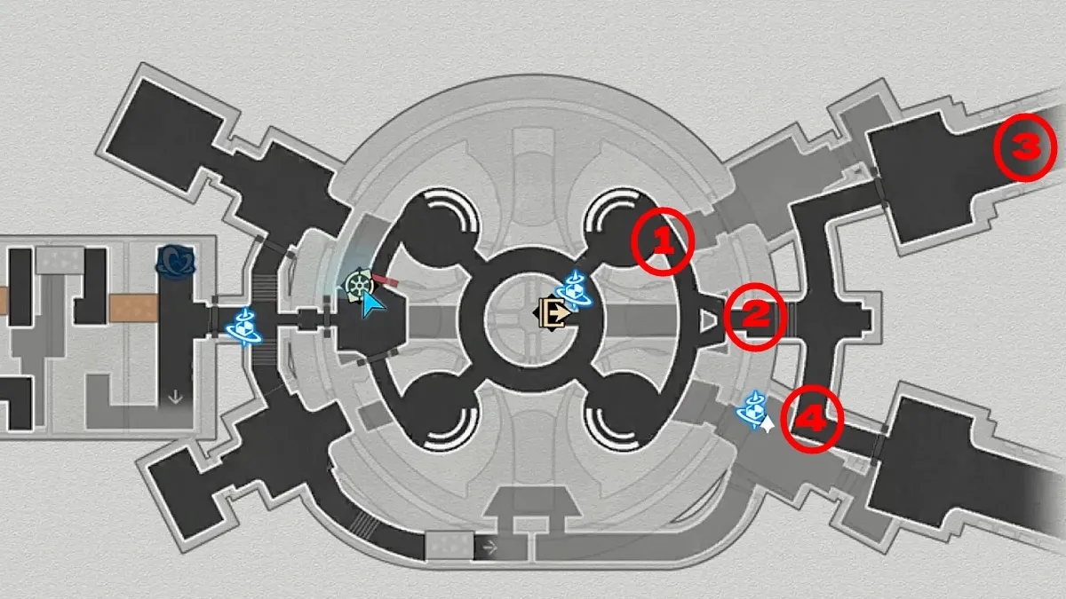 a map with all four Beacons marked on it in Honaki Star Rail