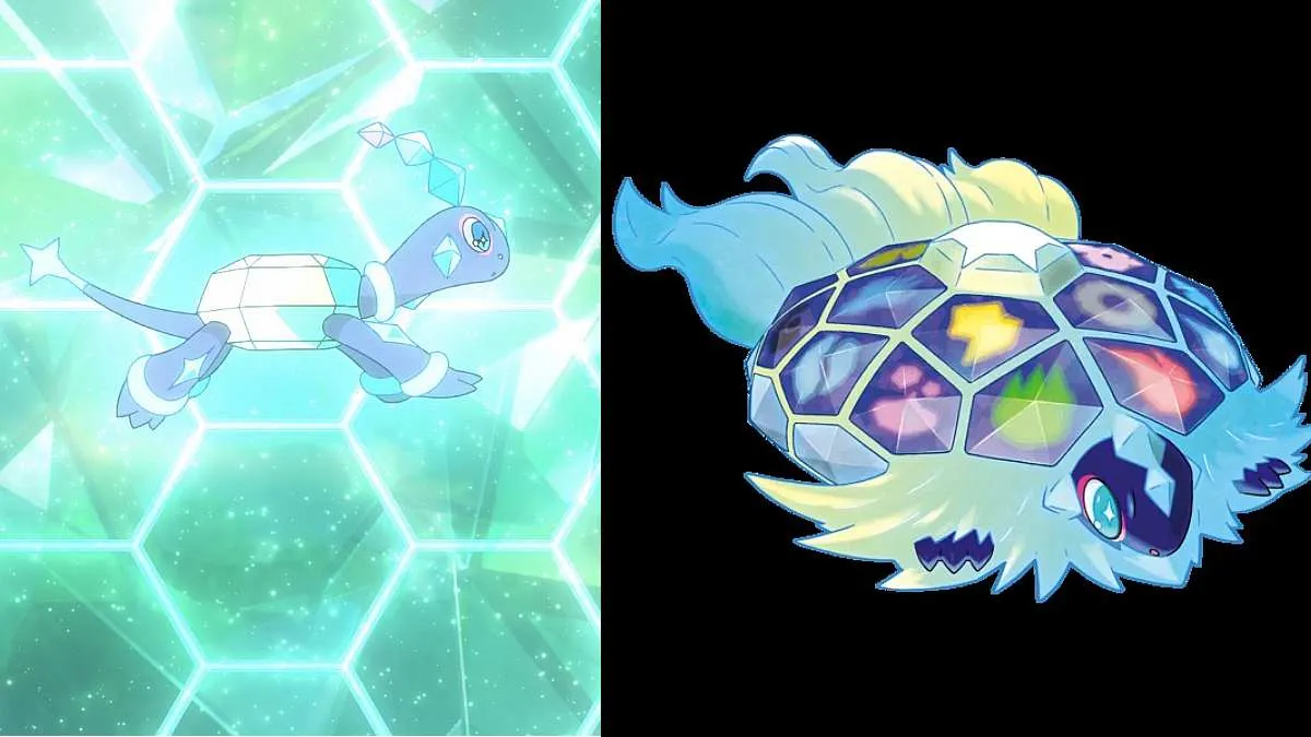 a side-by-side comparison of Terapagos and the new Pokemon from Pokemon Horizons