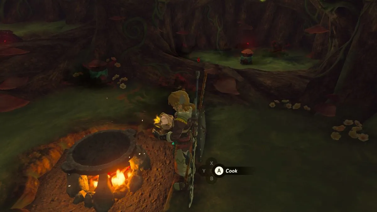 Link cooking a Sundelion meal in TOTK