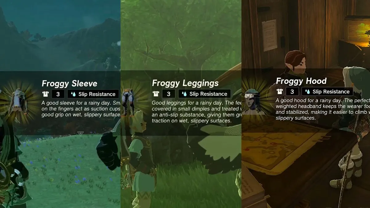 Each piece of the Froggy Armor set in TOTK