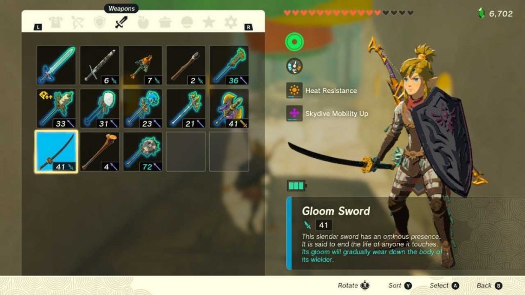 Gloom Sword in Zelda TOTK