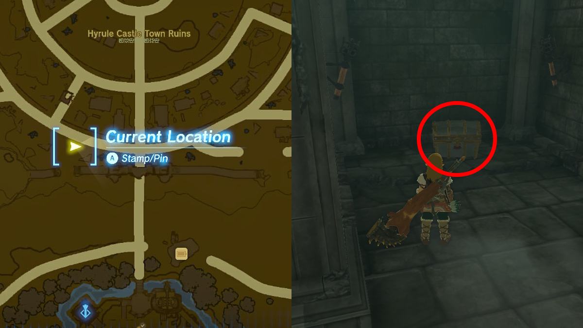 The location of the Soldier's Greeves chest in TOTK