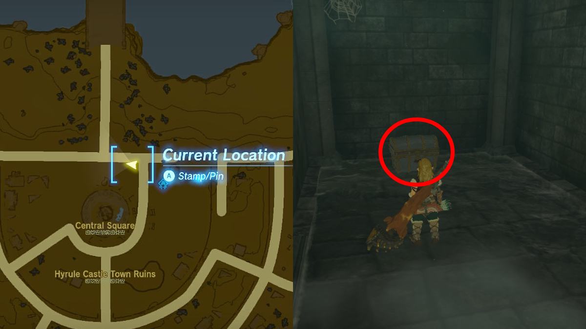 The location of the Soldier's Helm Chest in TOTK