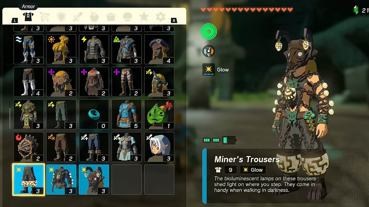 The complete Miner's Armor set in TOTK
