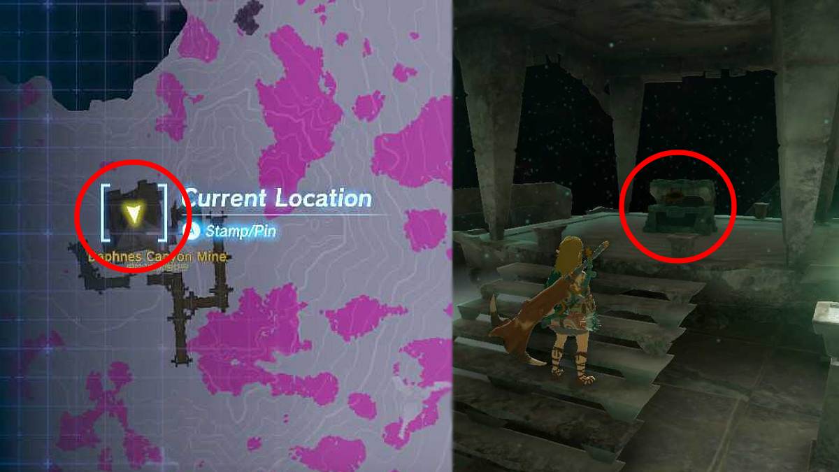 The location of the chest with the Miner's Top in it