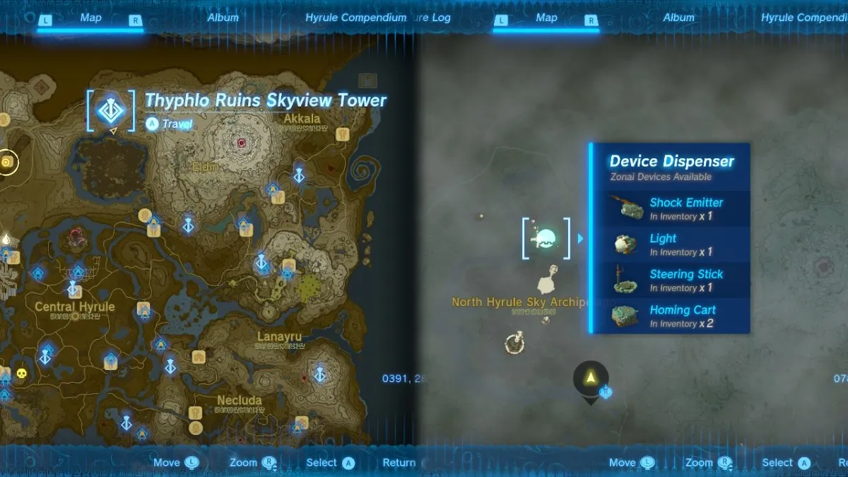 North Hyrule Sky Archipelago Device Dispenser Steering Stick Location and Map