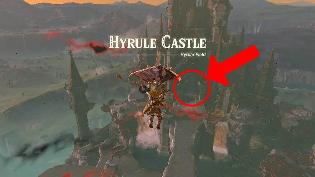 the entrance to Hyrule Castle from the sky in TOTK