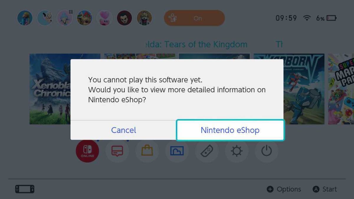 The error message that appears when you try and play Tears of the Kingdom early