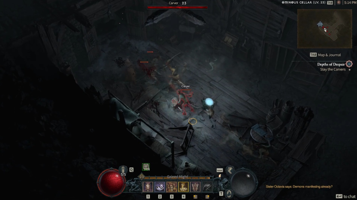 Fighting Carver enemies in the Ominous Cellar in the Depths of Despair side quest in Diablo 4