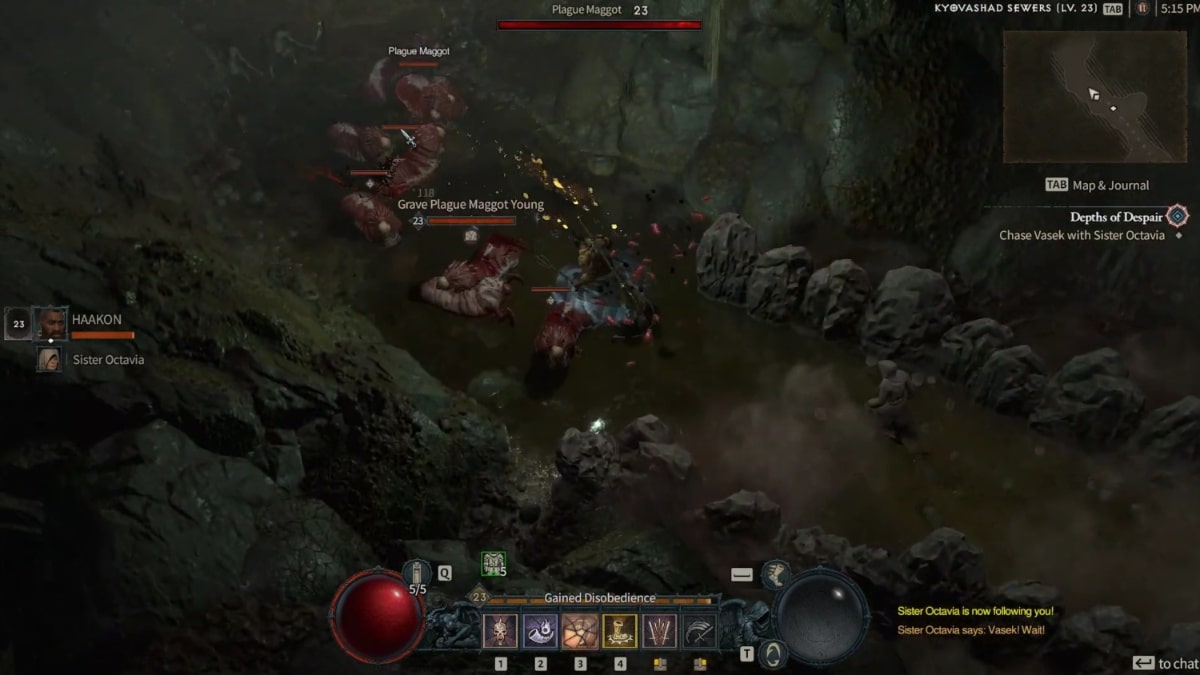 Fighting plague maggots i the Kyovashad Sewers in the Depths of Despair side quest in Diablo 4