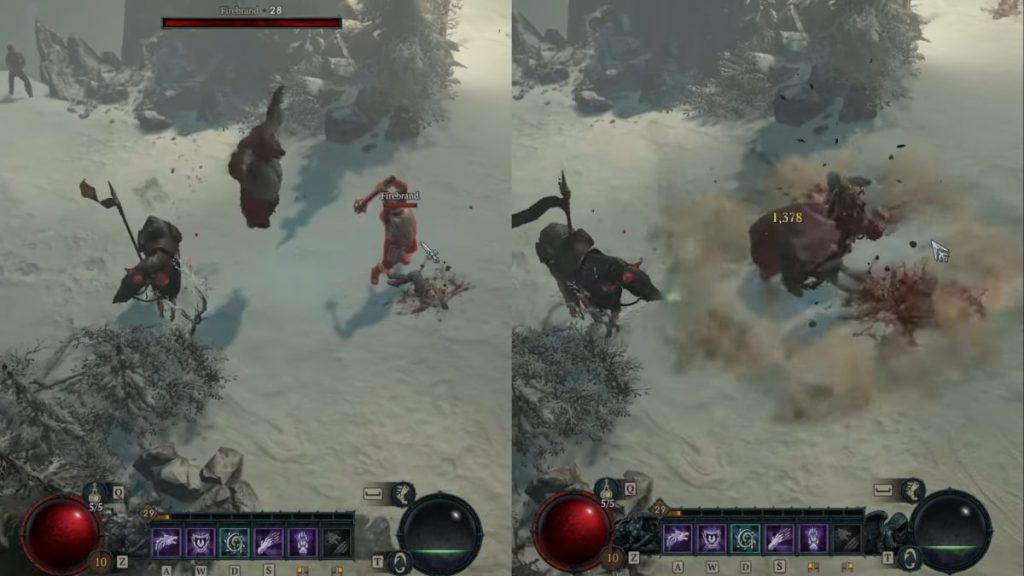 Druid using the Pummel dismount skill on enemies in Diablo 4