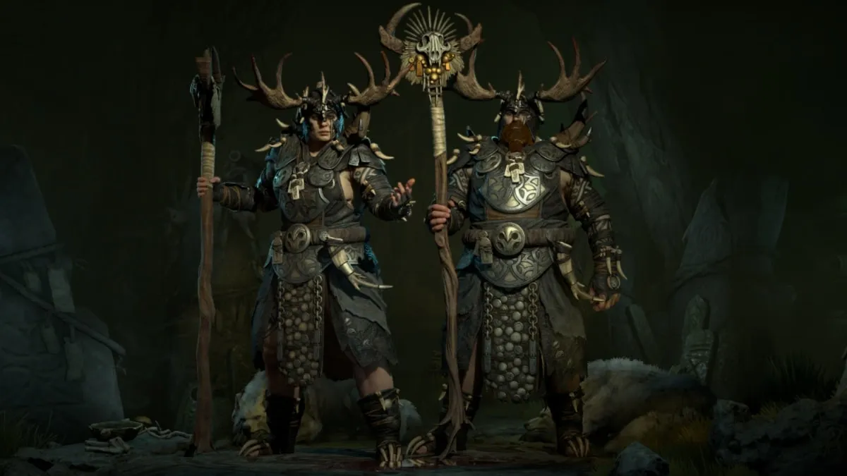 Wide shot of Diablo 4's male and female Druid