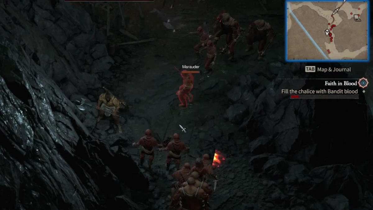 Killing bandits to fill the Holy Chalice with blood during the Faith in Blood Side Quest in Diablo 4