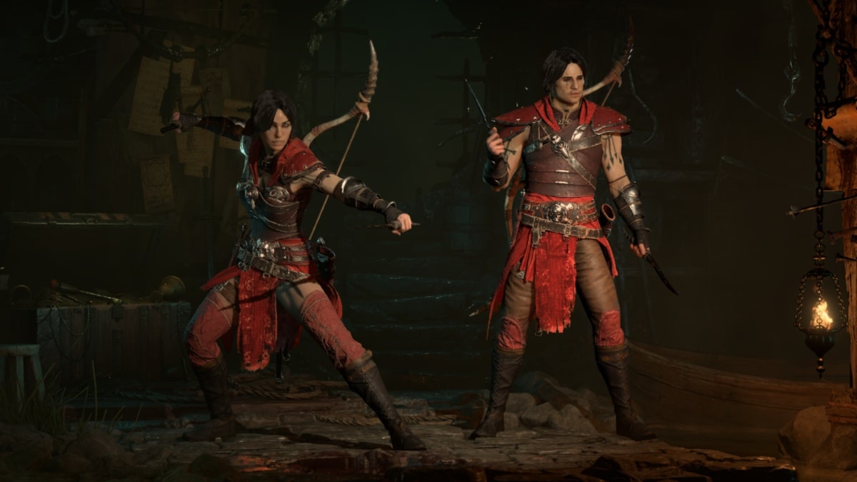 Wide shot of Diablo 4's male and female Rogue