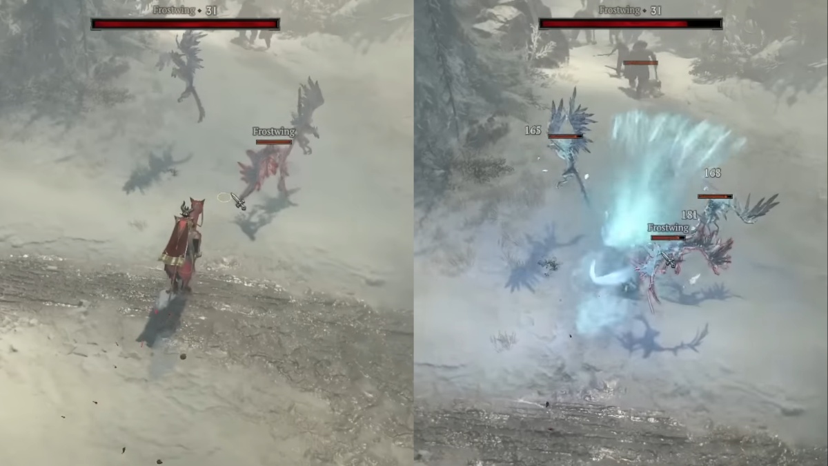 Sorcerer using the Freezing Wake dismount skill on enemies in Diablo 4