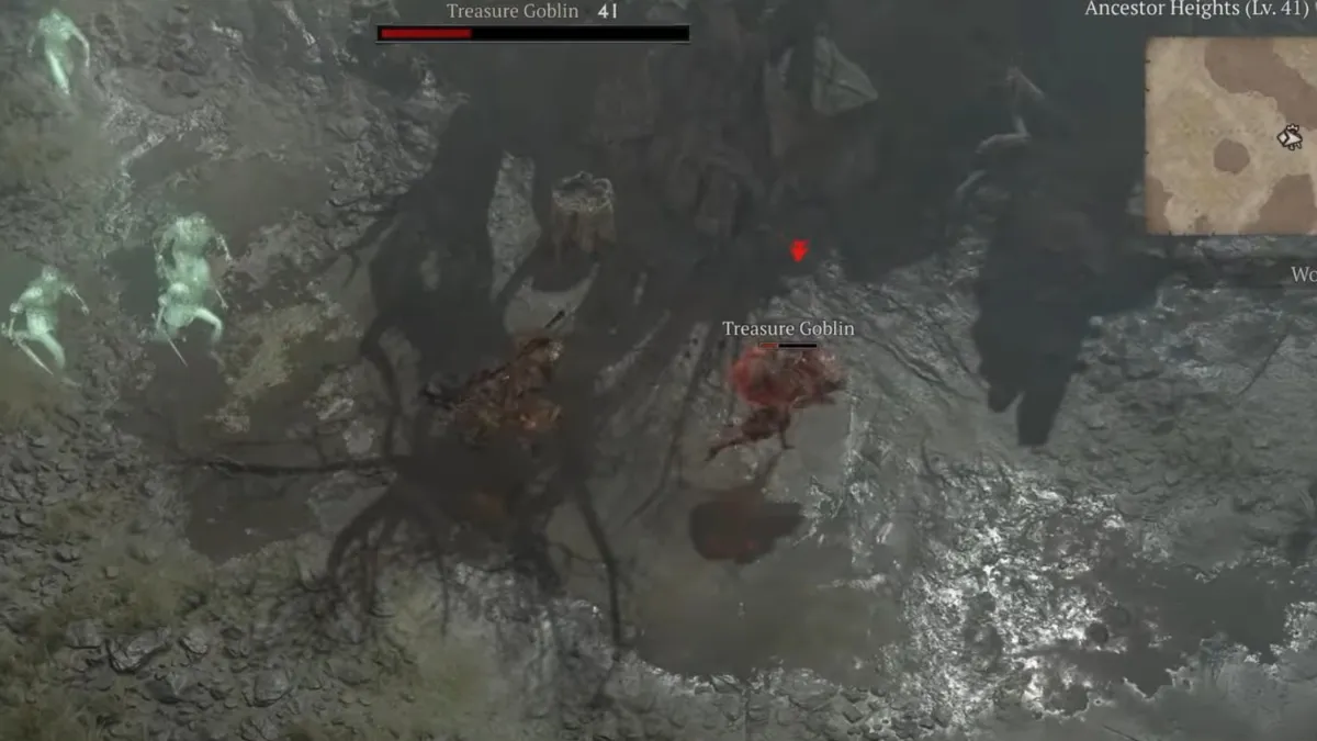 Chasing a Treasure Goblin in the Ancestor Heights area in Diablo 4