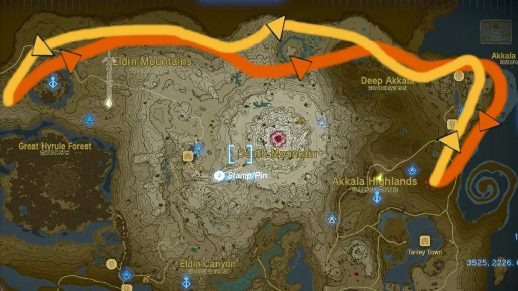 Dinraal Dragon Path Map Zelda TOTK
