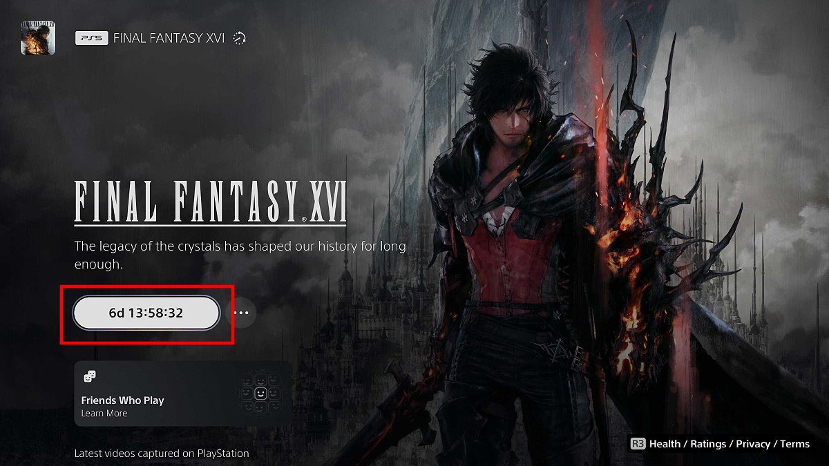 The release date countdown timer for FF16 on the PS5
