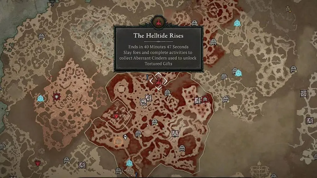 Helltide zones on the Diablo 4 map