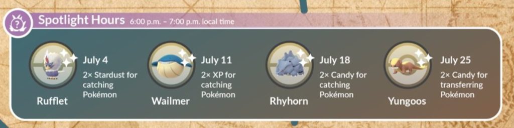 Pokemon GO July 2023 Spotlight Hours