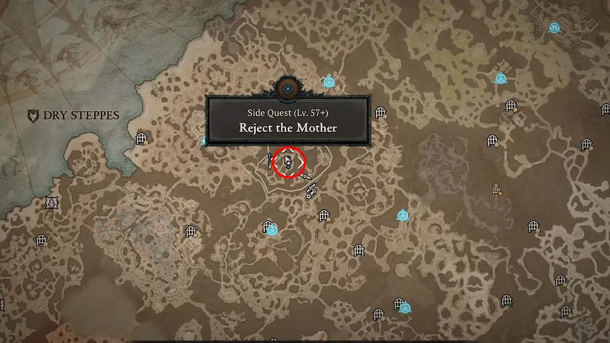 The Location of the Reject the Mother side quest in Diablo 4
