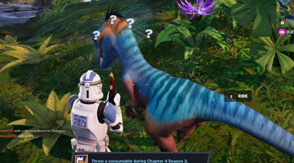 Taming a Raptor with Meat in Fortnite